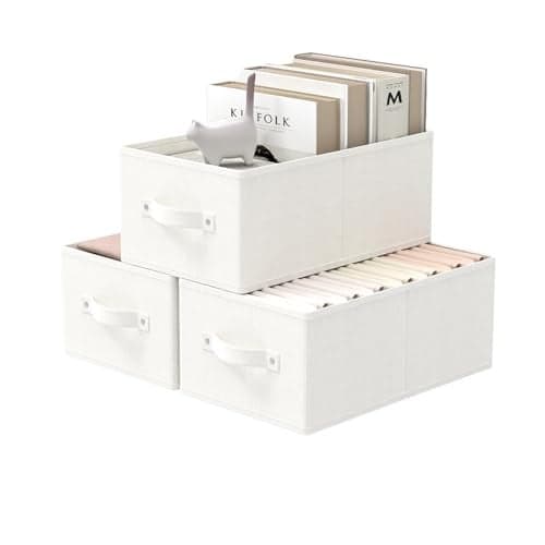 GUOHNHE Fabric Storage Boxes for Shelves 3 Pack Foldable Cloth Bins Closet Organizers System with 2 Handles Durable and Sturdy Saving Space White Ivory 161 x 98 x 65 In XSNY11WM3