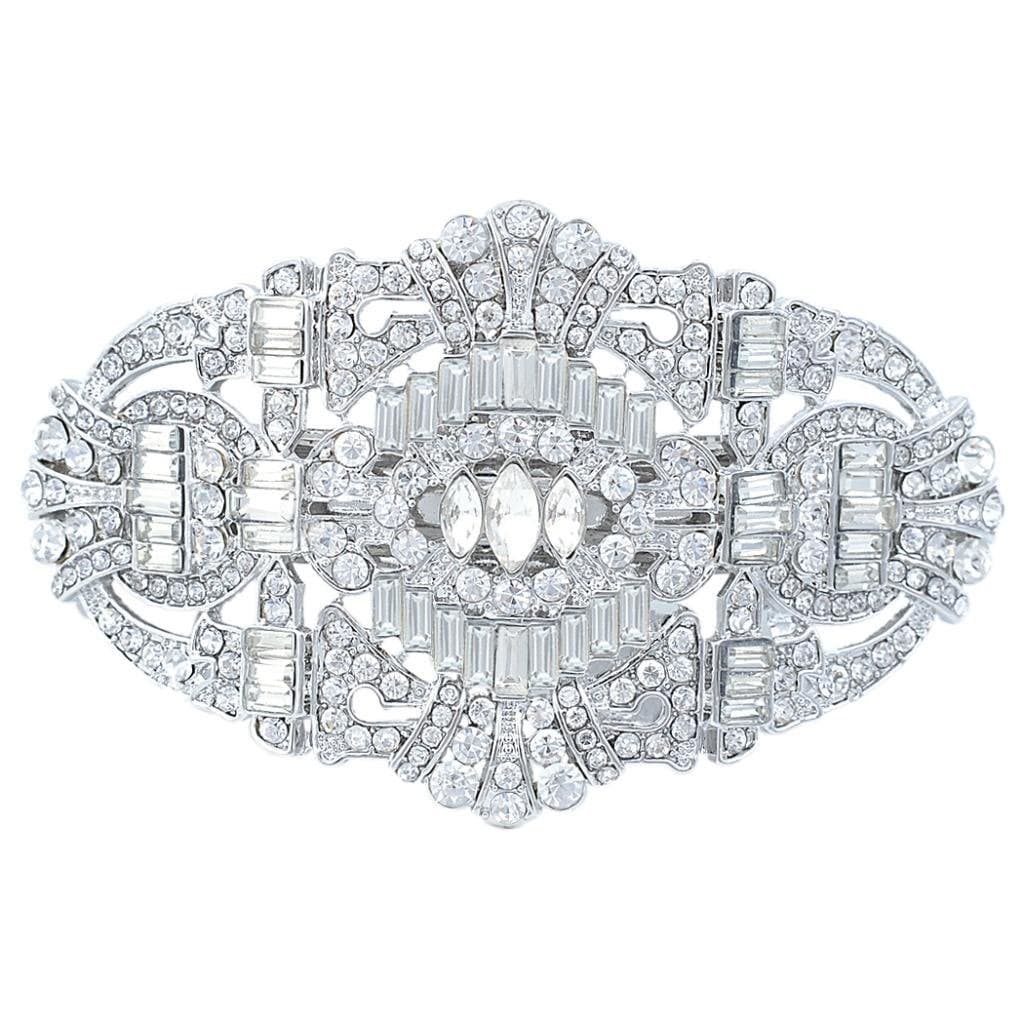 EVER FAITH 1920s Style Bride Hair Barrette Art Deco Clear Austrian Crystal SilverTone