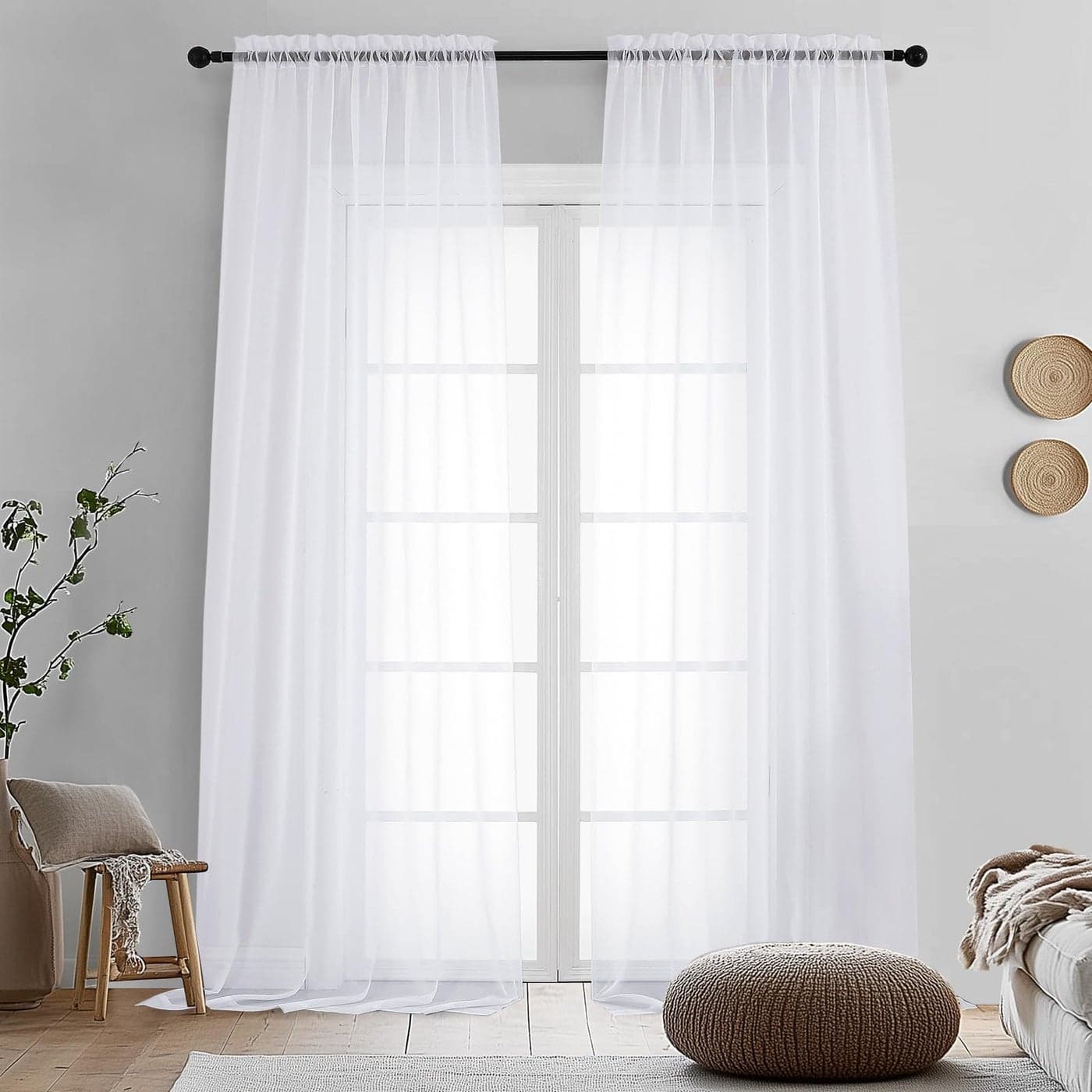 OVZME 2 Panels White Sheer Curtains 96 Length for Bedroom Elegant Light Filtering Sheer White Curtains Window Treatment for Living Room Sliding Glass Door Each 42Wx96L