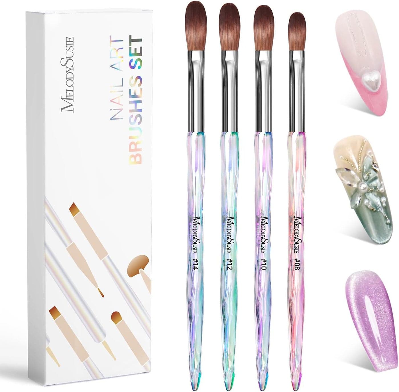 MelodySusie 4Pcs Acrylic Nail Brush Set Size 8101214 Professional Nail Brushes for Acrylic Application Acrylic Powder Nail Extension and 3D Nail Carving for DIY Home Salon Nail Art Manicure Tool