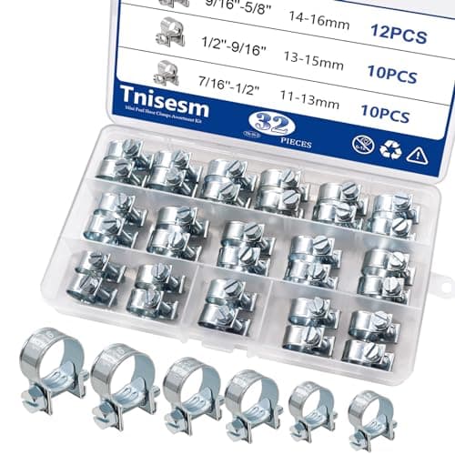 Tnisesm 32Pcs 1/4inch 5/16inch 3/8inch Fuel Injection Gas Line Hose Clamps Clip Pipe Clamp Assortment Kit, Hoses Clamps Sleeving,For Automotive Diesel Petrol Pipe