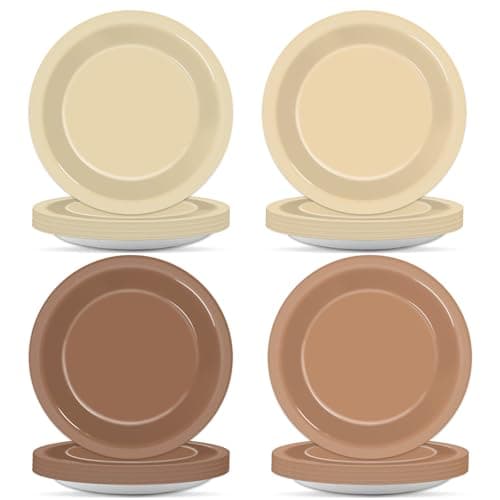 48Pcs Brown Theme Birthday Party Paper Plates for Boho Baby Shower Table Supplies 7" Brown Gradient Color Round Birthday Disposable Dessert Cake Plates Farmhouse Wedding Gathering Party Decorations