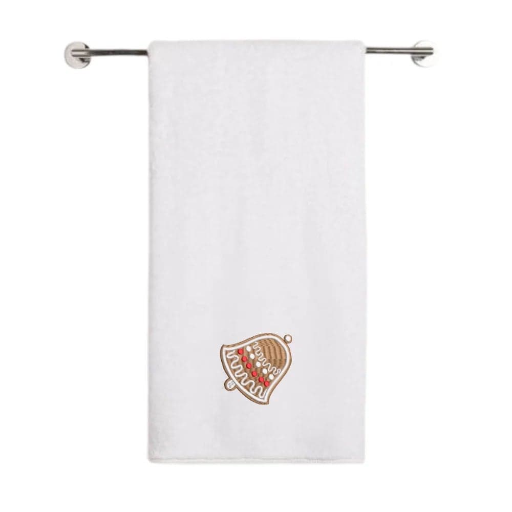 Iris Christmas Embroidered 70 x 140 Cm White Bath Towel - "Gingerbread Bell Cookie" Design 100% Cotton - Premium Holiday Collection