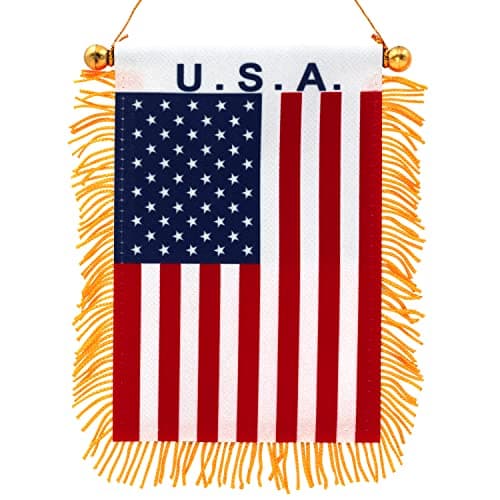 Anley 4 X 6 Inch American Fringy Window Hanging Flag Mini Flag Banner Car Rearview Mirror Dcor Fringed Double Sided US National Hanging Flag with Suction Cup
