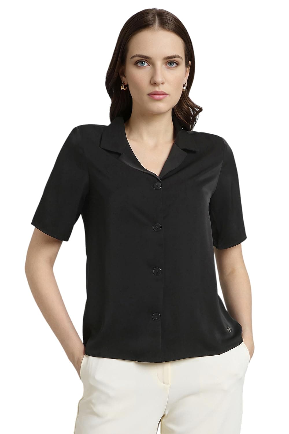 Van Heusen Women's Regular Fit Shirt (VWSHURGFR62943_Black