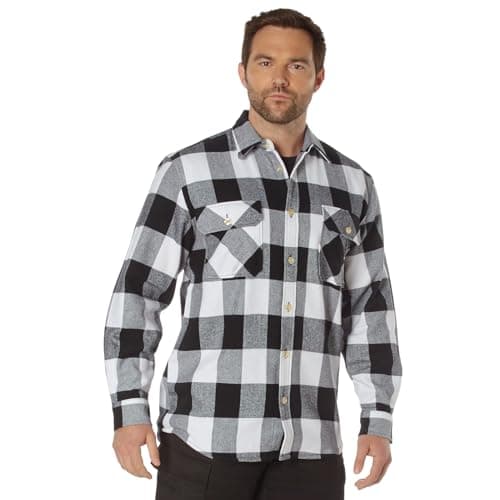 Rothco Buffalo Plaid Flannel Shirt - Rugged Comfortable and Warm Outdoor Shirt Jacket (US, Alpha, XX-Large, Regular, Regular, White Plaid)