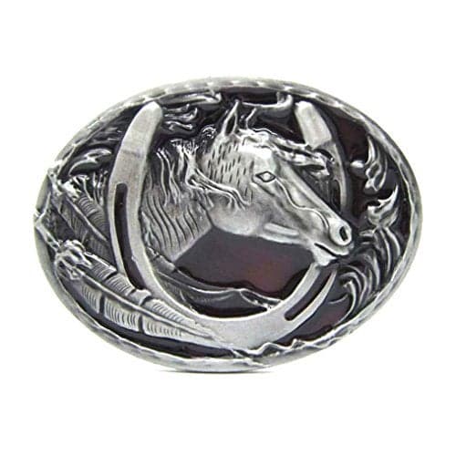 MASOP Equestrian Horseshoe Horse Head Embossed Mens Belt Buckle Oval