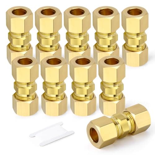 GASHER 10PCS Brass Compression Tube Pipe Fitting Connector 12 Tube OD x 12 Tube OD Connector