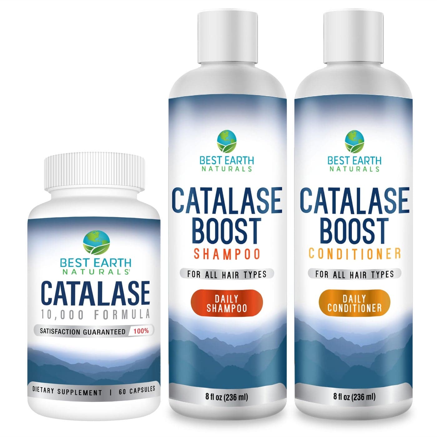 Best Earth Naturals Catalase Formula Starter Set with 60 Capsules of Catalase 10000 Shampoo 8 Ounces and Conditioner 8 Ounces