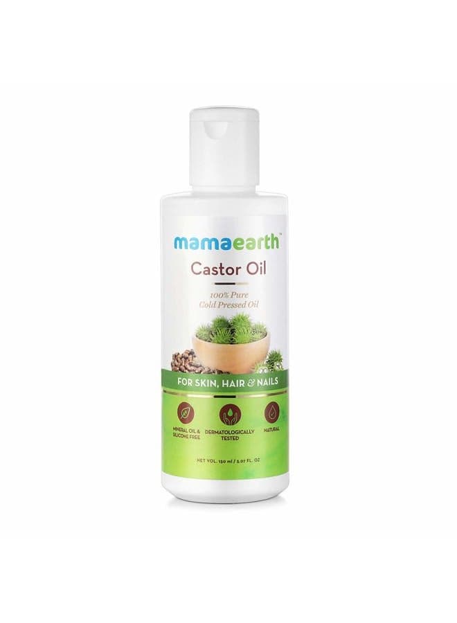 Mamaearth Castor Oil | Cold Pressed Oil for Eyebrow & Eyelash Growth | Organic & Natural Oil for Hair Growth, Radiant Skin & Strong Nails | 5.07 Fl Oz (150ml)