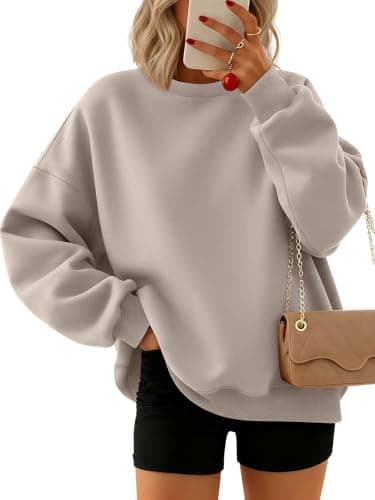 Trendy Queen Sweatshirts for Women Hoodies Oversized Crewneck Tops Sweaters Comfy Fall Winter Outfits Clothes 2025 Fashion CoffeeGrey XL