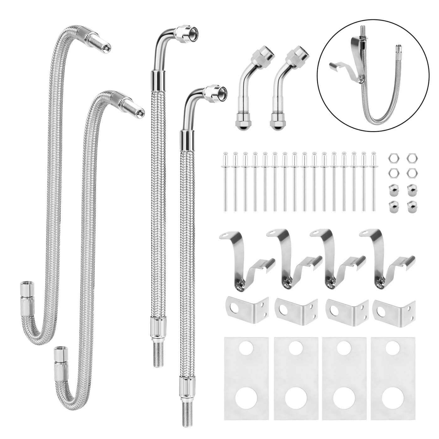 RVZONE Dually Valve Stem Extenders Kit Stainless Steel Braided Valve Stem Extension fits 16 to 1912 Dual Wheels Tire Valve Extension for Most Cars Motorhome RVs Trailers Trucks