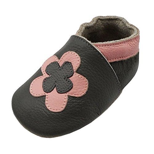 YIHAKIDS Baby First Walking Shoes Genuine Leather Baby Moccasins Soft Sole Slippers Crib Shoes Anti-Slip Booties for Boys Girls Infant Toddler (Gray Flower, 6-12 Months)