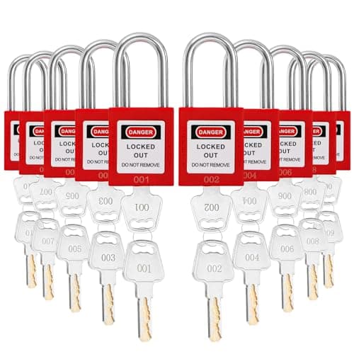 WUWEOT 10 Pack Lockout Tagout Locks, Keyed Different Red Loto Safe Padlocks, OSHA Compliant Safety Locks with Keys for Lock Out Tag Out Stations and Devices