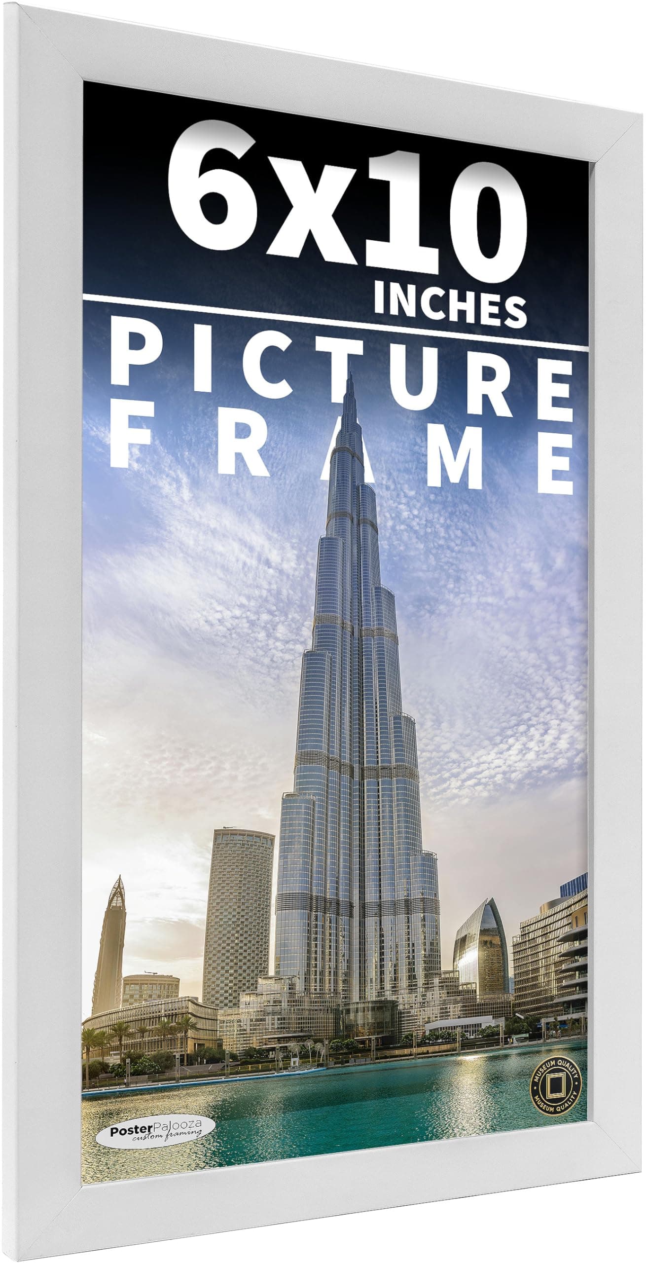 Poster Palooza 6x10 Frame White Solid Pine Wood Picture Frame | UV Acrylic, Foam Board Backing & Hanging Hardware