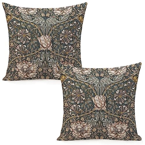 Dripglw Set of 2 William Pimpernel Morris Throw Pillow Covers 18x18 Inch Aesthetic Pillow for Bedroom Velvet Decorative Pillowcase Home Decor Living Room Cushion Case for Bed Sofa Couch