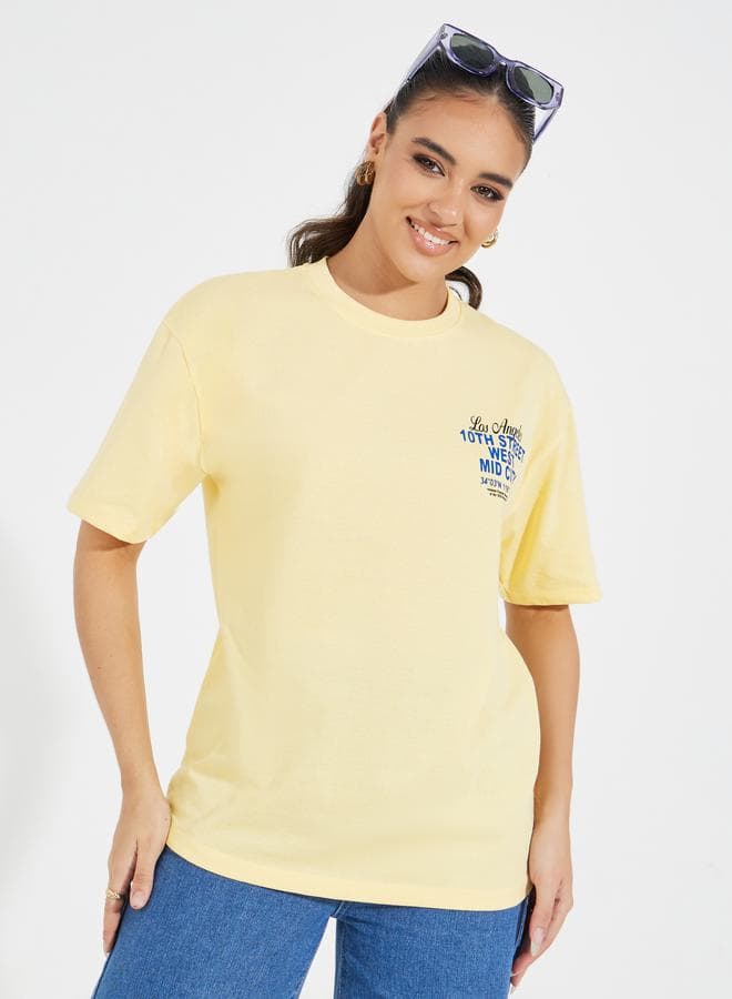 Styli Oversized 10th Street Slogan Print T-Shirt with Dropped Shoulder