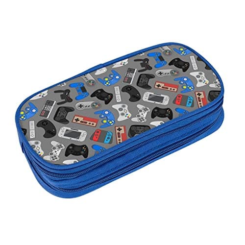 Perinsto Video Game Controller Background Pencil Case Big Capacity Multi Compartment Stationery Box Pencil Pouch Holder Desk Organizer For School Office Home, Blue
