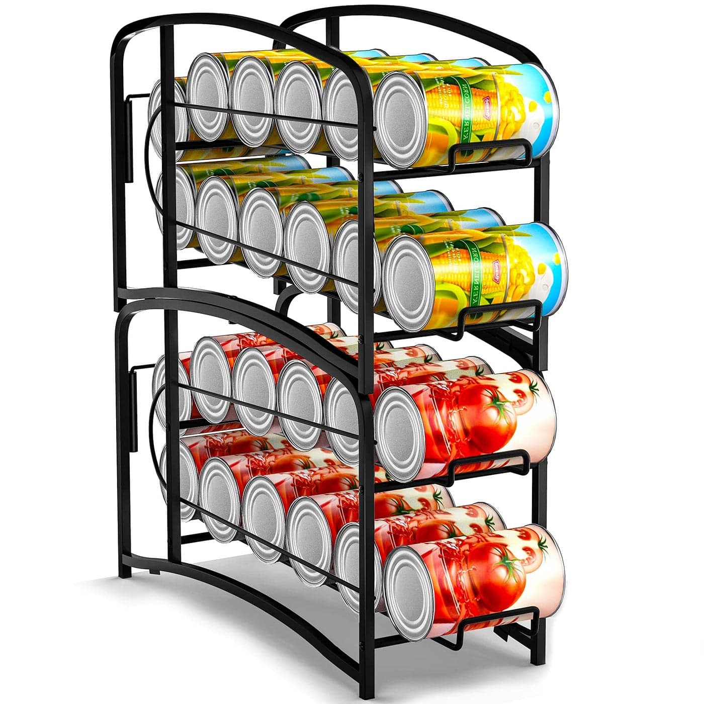 Mutool 2 Pack Stackable Can Rack Holder for Fridge Kitchen Cupboard CounterTop Pantry Organizers and Storage Blcak