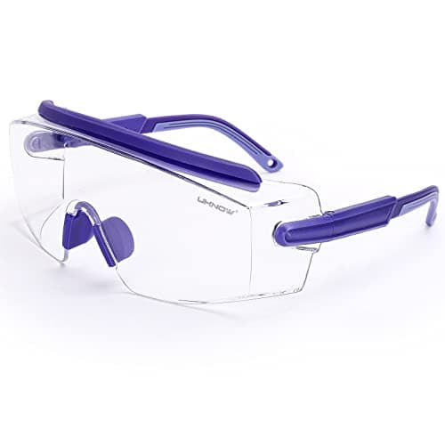 UKNOW Safety Goggles Over Glasses, Safety Glasses Anti Fog Wraparound Eye Protection, Protective Eyewear ANSI Z87.1