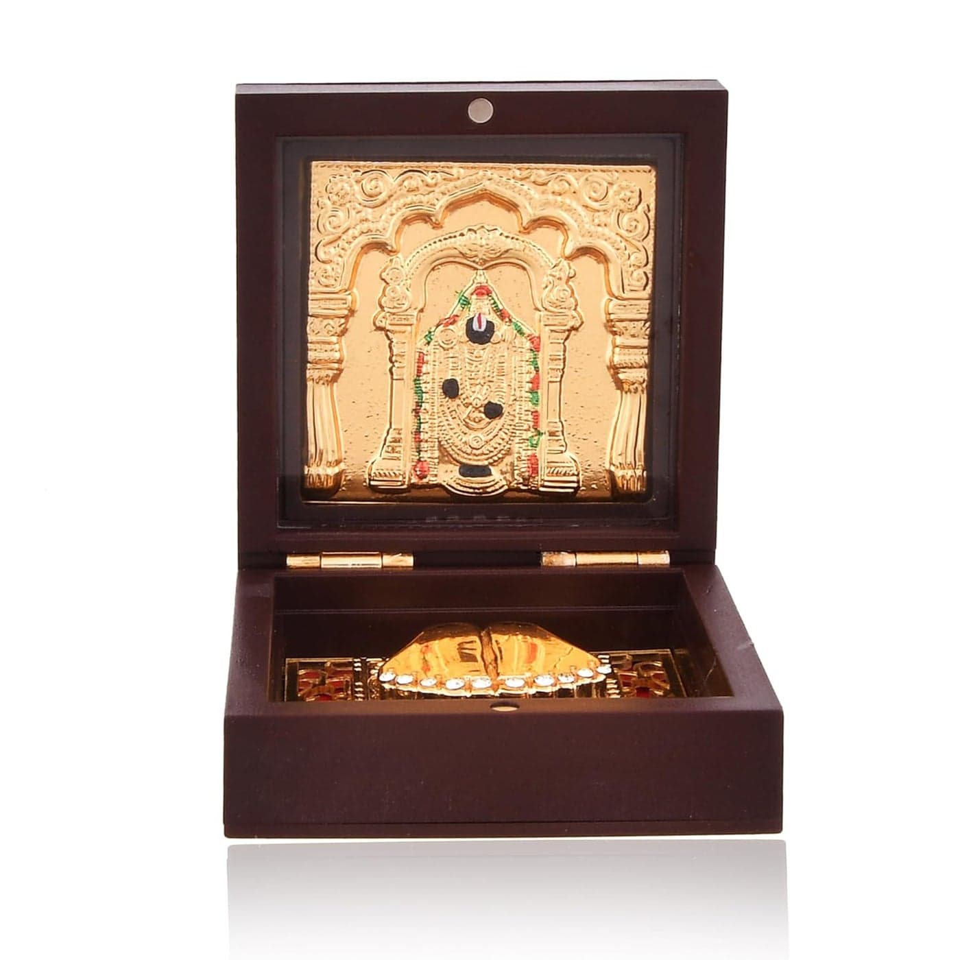 Piepot l Tirupati Balaji Charan Paduka Set l Tirupati Balaji Mini Gold Plated Frame l 3inch x 3Inch l Acrylic Box Gifting
