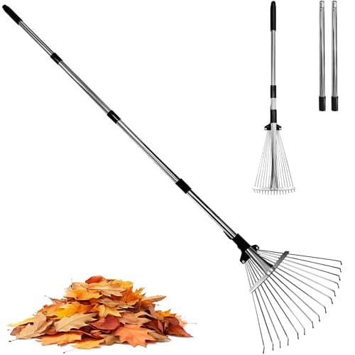 Garden Rake for LeavesHeavy Duty Metal Adjustable Leaf Rake for LawnsLong Handle 3369 with Expandable Head 815Garden Tools for Yard Lawn Shrub Garden Beds