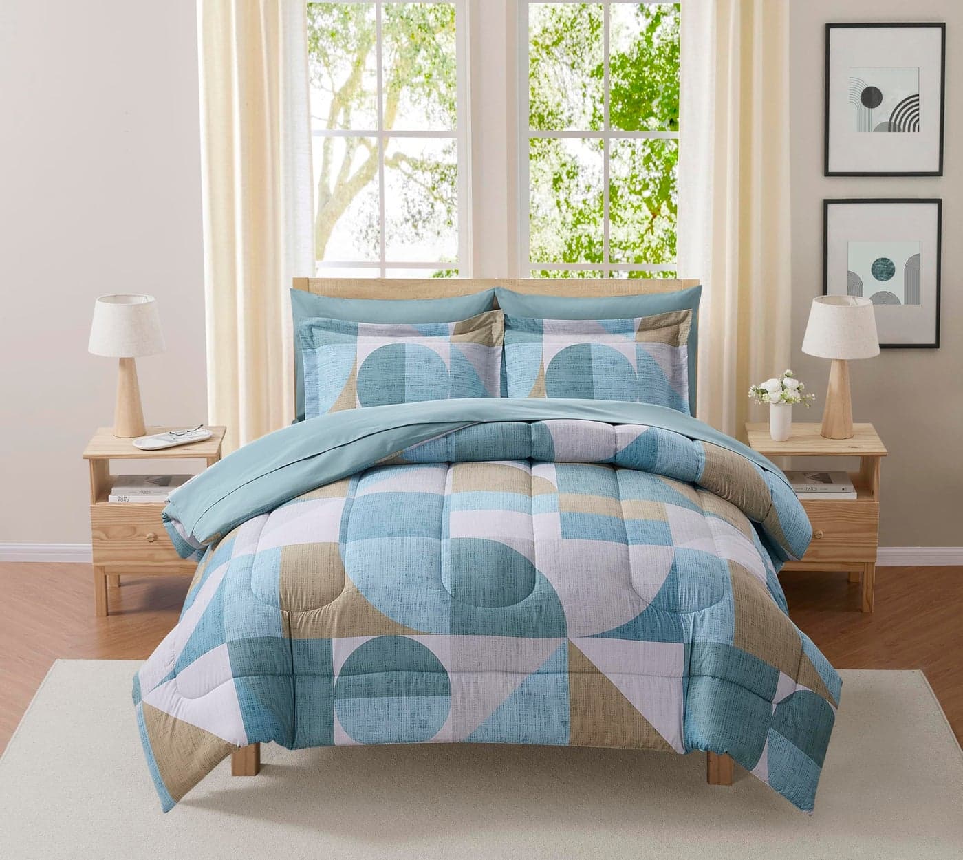 Geometric Comforter Set Twin Size with Sheets Bed in a Bag Deep Pocket Fitted Sheet with Elastic Corners Cozy Comforter Pillowcases Shams Soft Microfiber All Season Bedding Machine Washable