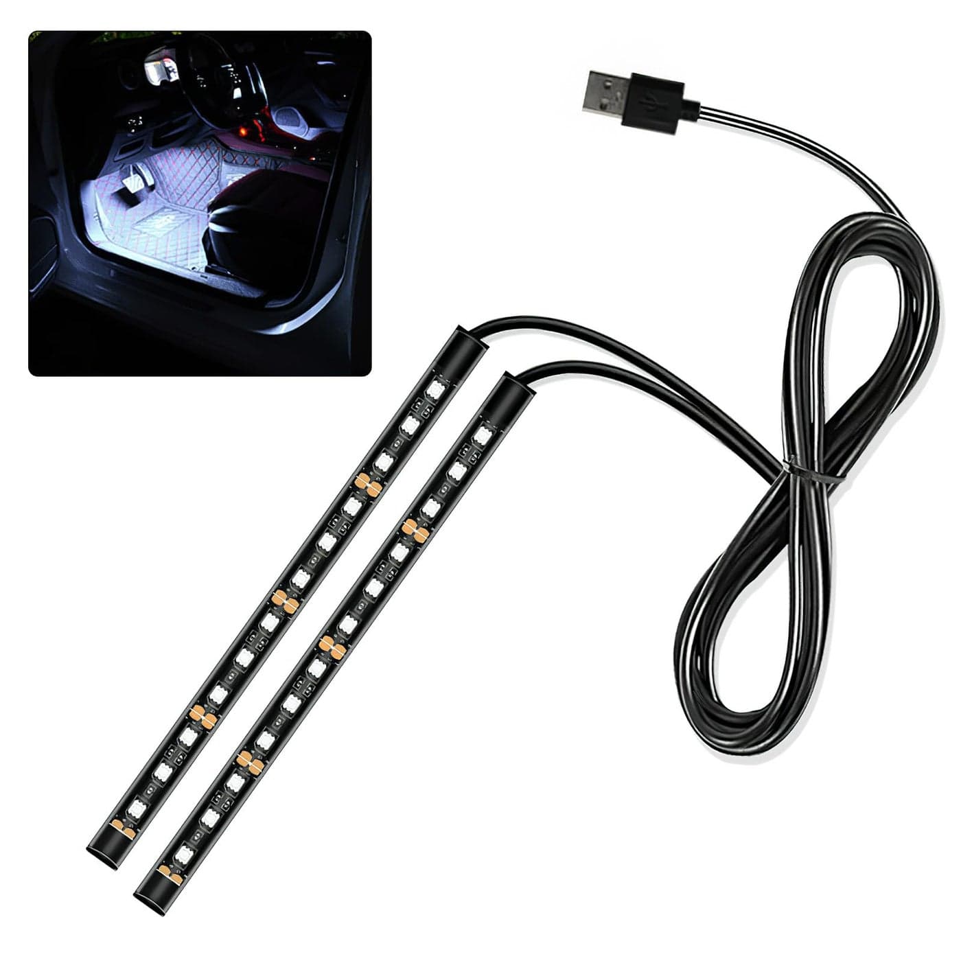 Ongfuwu Car LED Strip Light 12V 24 LED Interior Atmosphere Lights Under Dash Ambient Night Light Universal Auto Interior Decorative Lamp with USB Port Truck SUV Car Accessories White USB