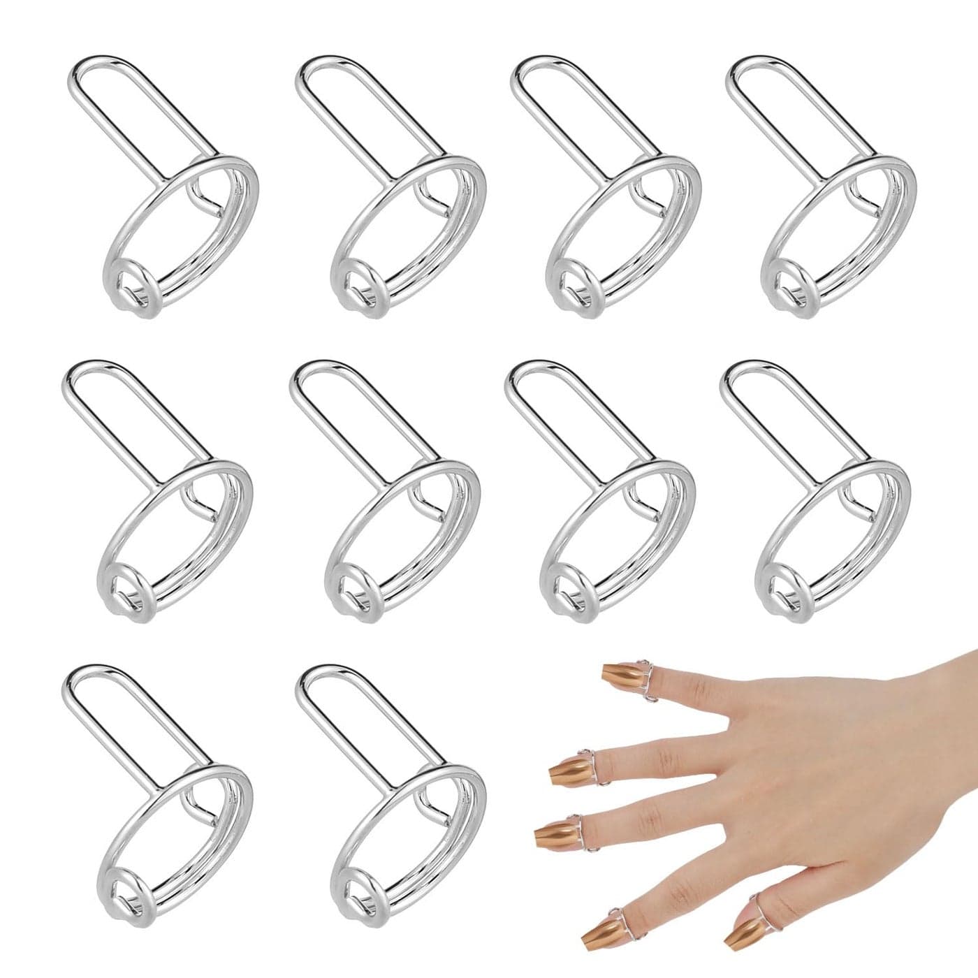 10pcs Wudu Nail Rings Adjustable Fingernail Rings Reusable Detachable Metal Finger Nail Rings for Women Nails Jewelry Fingertip Gift Decorations for Wearing Manicure NailsSilver