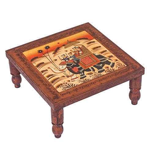 Webelkart Wood Royal Rajasthan Square Outdoor and Cafeteria Stool (Multicolor)- 15"*15"*7"