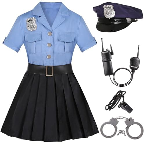 Gortykor Girls Police Officer Costume Kids Cop Uniform for Girls Cop Cosplay Halloween Costume (5-6 Years)