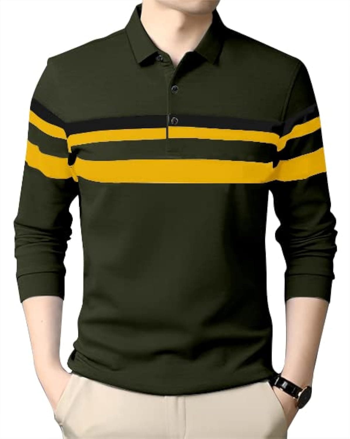 AUSK Men's Polo T-Shirt Full Sleeves Regular Fit Color-OliveSize- Large