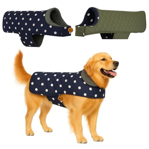 Sage Square Reversible Polka Dot Dog Winter Coat – Weatherproof Pet Jacket, Insulated, Adjustable, Soft & Snug for Warm & Cozy Comfort for Indoor & Outdoor (Polka Navy Blue, 6XL - 30 Inch)