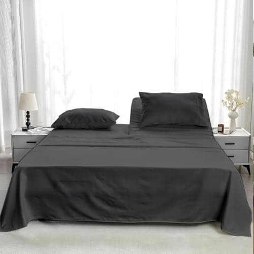 King Sheets for Adjustable Bed, 34" Top Split Sheets, 400 Thread Count 100% Cotton Egyptian Sheets Set 4 Piece with 18" Deep Pockets (King, Dark Grey Solid)