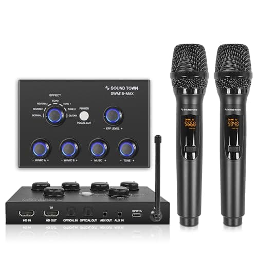 Sound Town 16 Channels Wireless Microphone Karaoke Mixer System w 2 Wireless Mics HD ARC Optical Toslink AUX Supports Smart TV Media Box PC Bluetooth Soundbar Receiver SWM15MAX