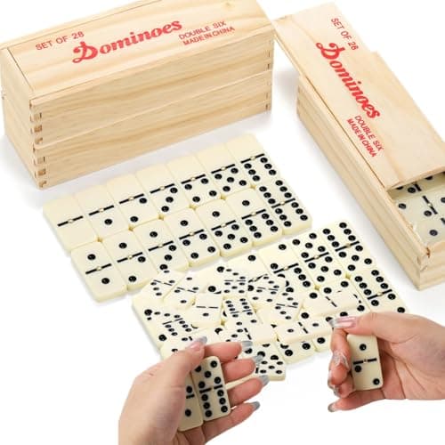 Noamus 56 PCS Dominoes Set for Adults Professional Domino Tiles with Spinner Double 6 in 2 Portable Wooden Case 28 Tiles Domino Travel Set for Family Numbers Table Board Games 28 Players