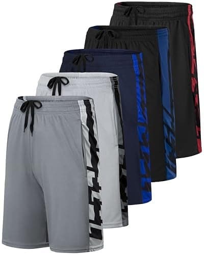 Real Essentials 5 Pack: Men’s 9" Mesh Shorts – Athletic Gym, Workout, Basketball, Running, Casual Lounge Activewear Pockets, Set 2,S