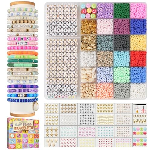 Lynnmos 6000 pcs Clay Beads Bracelet Making Kit Friendship Bracelet Kit for Jewellery Making 6mm Heishi Beads Set for Bracelet Necklace Earring Crafts Gift for Teen Girls
