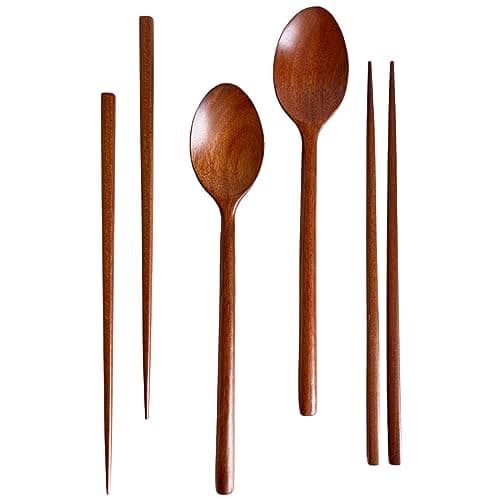 cozymomdeco Korean Made Natural Lacquer Coated Wooden Chopsticks & Spoon Utensil Flatware Jujube Tree Ottchil Natural Lacquer Gift for Mom (2SET) Stocking Stuffer