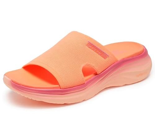 Skechers Women's VAPOR FOAM - COASTAL SUNSET, Colorful Ombre Knit Recovery Slide, Orange/Multi, 5M