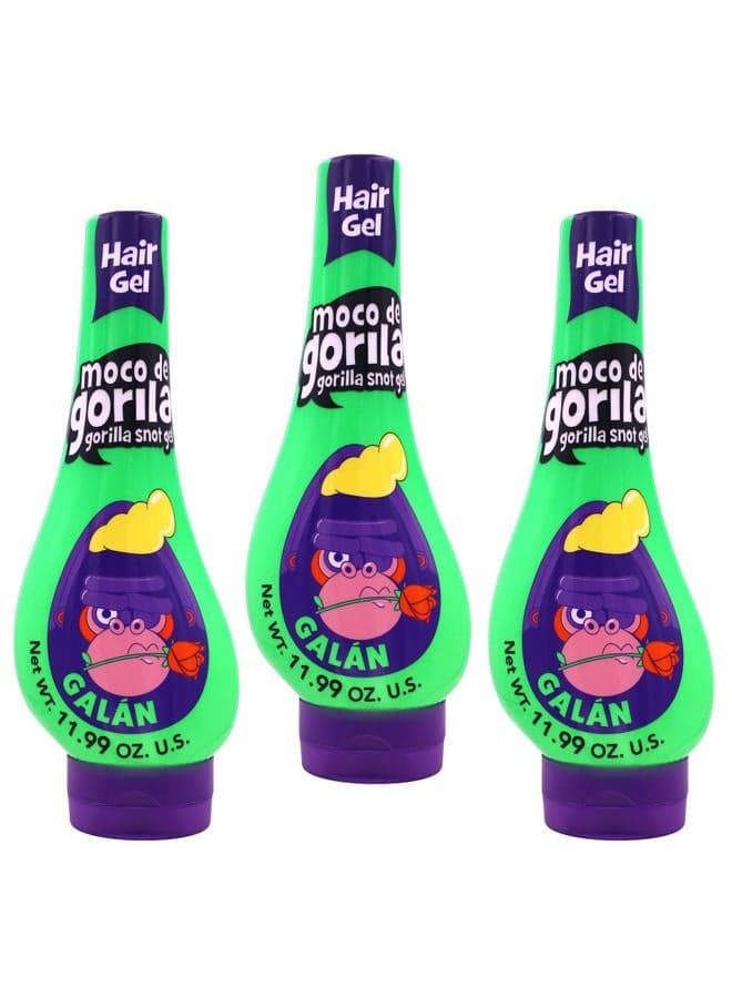 Galan Hair Styling Gel, Reactivatable with water, Long-lasting Hold, 3-Pack of 11.99 Oz Each, 3 Squeezable Bottles