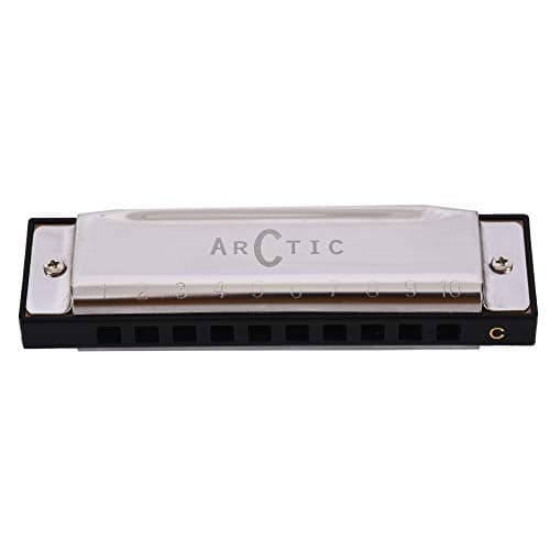 ARCTIC AR-HA10 Key 10 Hole Diatonic Harmonica Mouth Organ for Beginner kids adults & Professional Player with Hard Case (Harmonicas/Mouth Organ) Silver