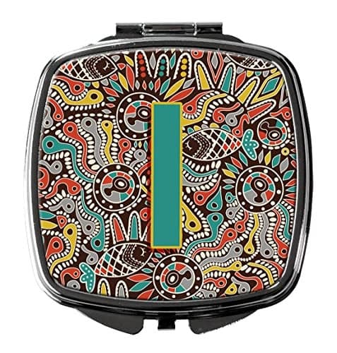 Caroline's Treasures CJ2013-ISCM Letter I Retro Tribal Alphabet Initial Compact Mirror Decorative Travel Makeup Mirror for Women Girls Gifts Pocket Makeup Mirror Folding Handheld