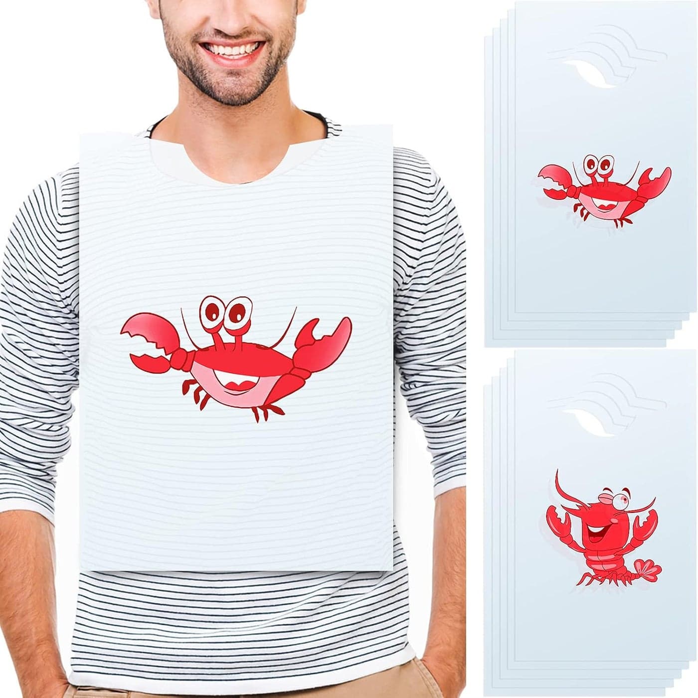 Funny Red Crab Bibs for Adults - 30 Pack