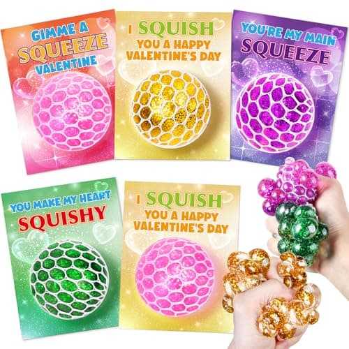 AuroTops Valentines Day Cards for Kids24 Pack Squeeze Balls Fidget Toys Bulk with Valentines Day Cards for Kids School Classroom Exchange Valentines Gifts for Boys GirlsKids Party Favors Prizes