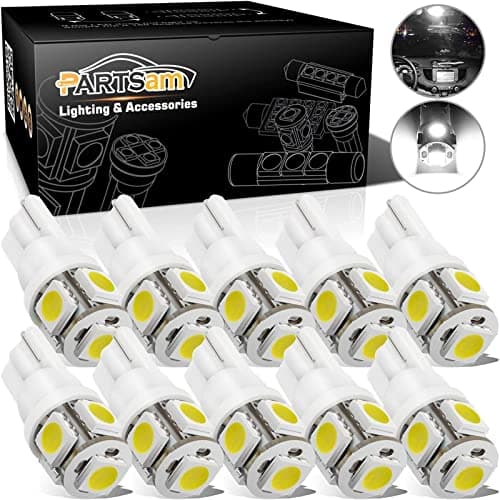 Partsam 194 168 LED Bulbs White, Super Bright T10 2825 Car Interior Dome Lights Bulbs 6000K 5050-SMD Chipsets Error Free for Car Dome Map Door Courtesy License Plate Lights, 10Pcs
