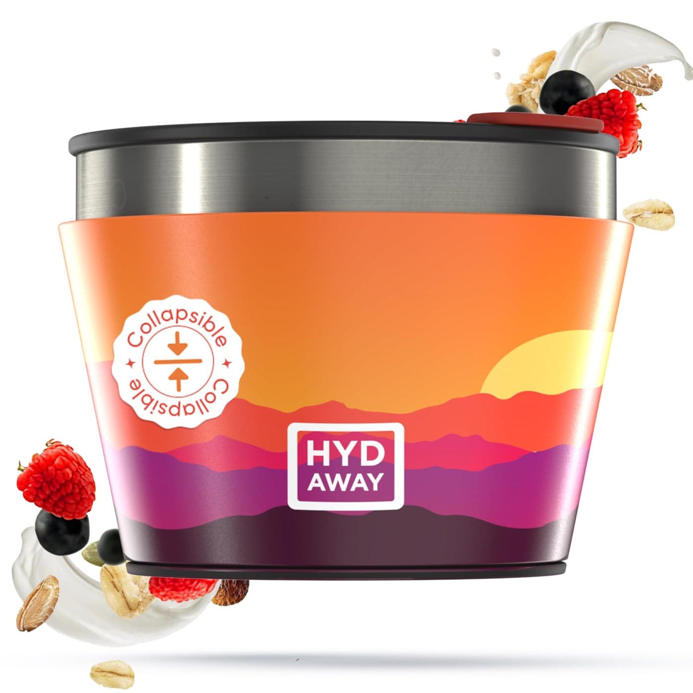 HYDAWAY 15Cup Collapsible Insulated Bowl with Lid BPAFree LeakResistant and UltraCompact for Travel Camping Everyday Meals