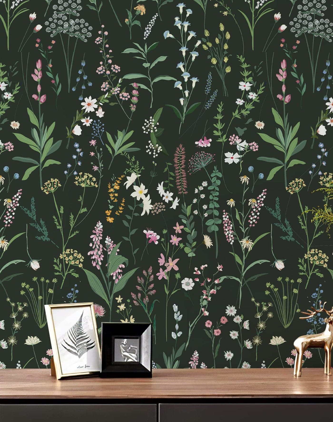 JiffDiff Floral Wallpaper Peel and Stick Farm Floral 472" x 17.3" Wildwood Wall Paper Dark Stick on Wallpaper Self Adhesive Contact Paper Coverage 56 sq.ft