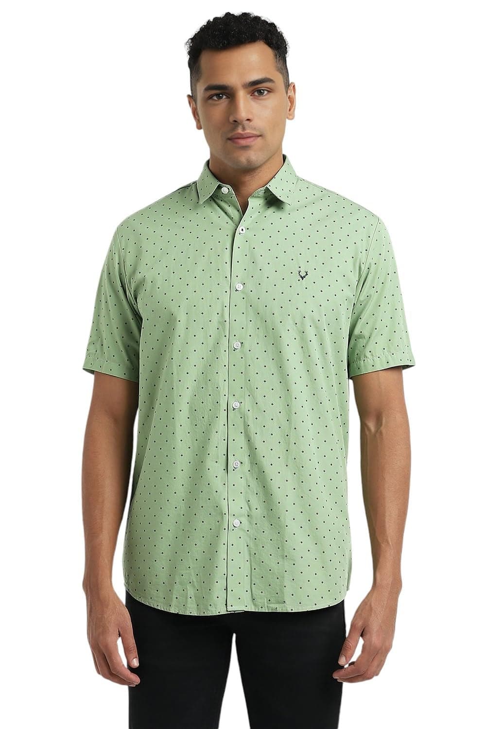 Allen Solly Men's Printed Regular Fit Half Sleeves Shirt (ASSHQSPF741597_Green_39)