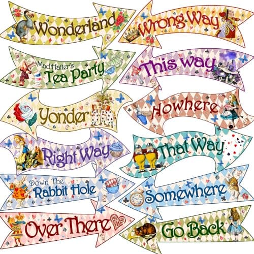 Alice in Wonderland Arrow Signs 24pcs Alice in Wonderland Signs Htabiol Alice in Wonderland Party Decorations Fit for Alice Wonderland Decor Alice in Onederland 1st Birthday Mad Hatter Tea Party